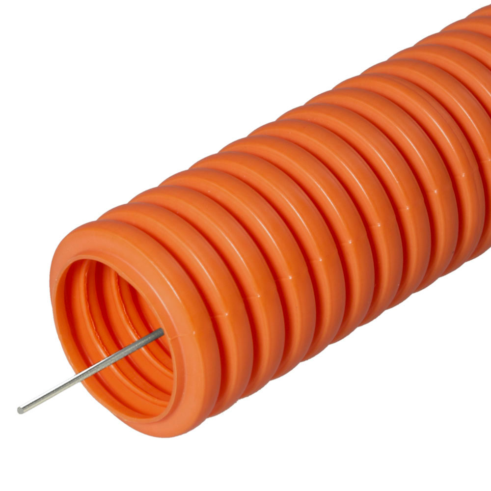Труба гофрированная ПНД Промрукав d 40 мм тяжёлая 750 Н безгалогенная (HF) оранжевая с/з (15 м/960 м уп/пал)
