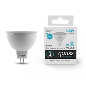 Gauss Лампа Elementary MR16 3.5W 300lm 4100K GU5.3 LED