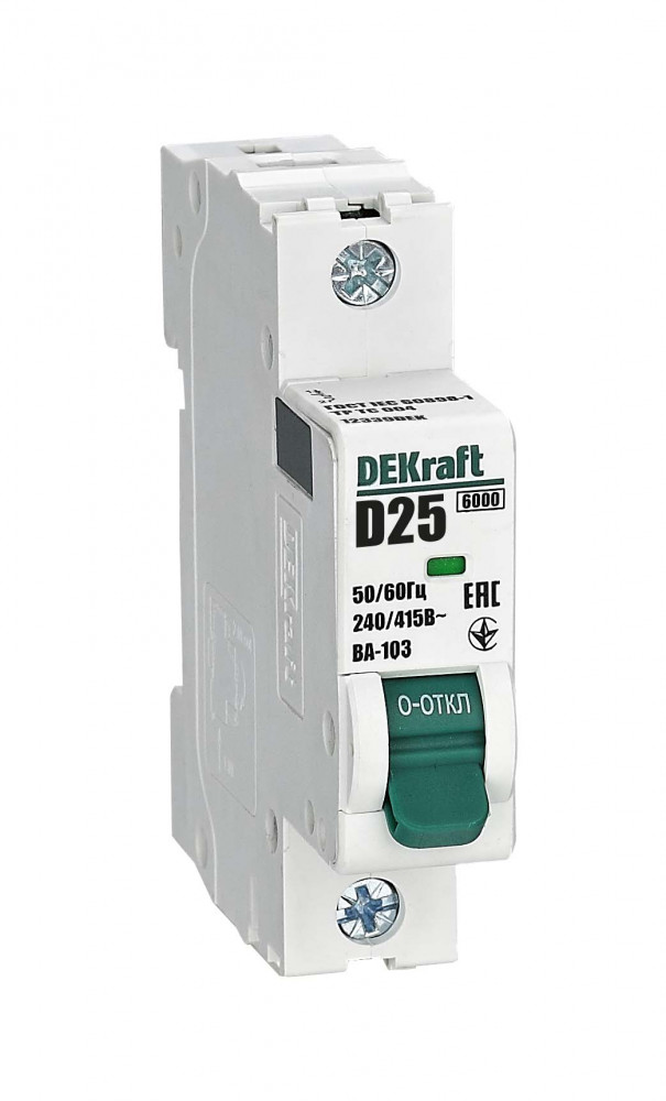 DEKraft Автоматический выключатель 1Р 25А х-ка D ВА-103 6кА