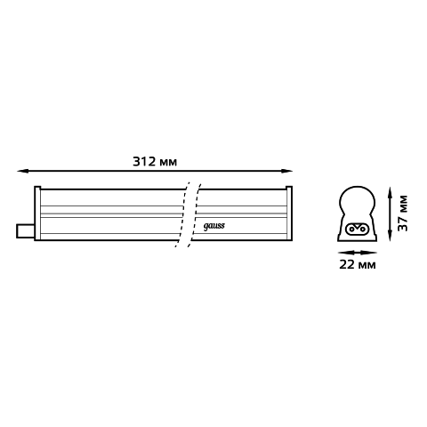 Gauss Светильник TL линейный 5W 400lm 3000K IP20 312х22х37 (к.п. 1м, Коннект2шт, креп 1шт) LED 5