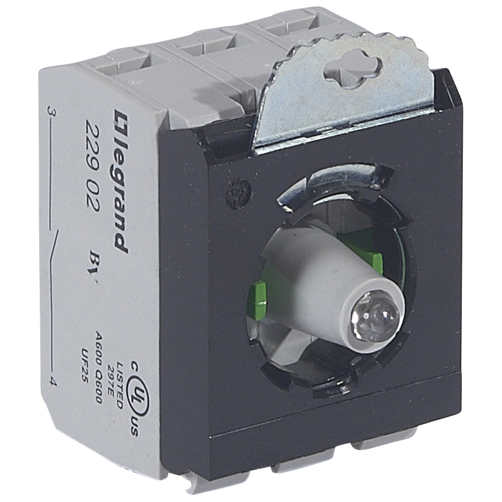Legrand Osmoz Комплектующий блок для кнопок для комплектации с подсветкой под винт 24В~/= 2Н.О. зеленый 3 поста