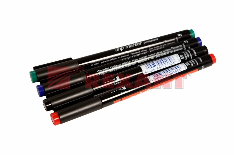 REXANT Набор маркеров E-140 permanent 0.3мм (для пленок и ПВХ) набор:черный,красный,зеленый,синий