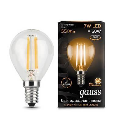 Gauss Лампа Filament Шар 7W 550lm 2700К Е14 LED