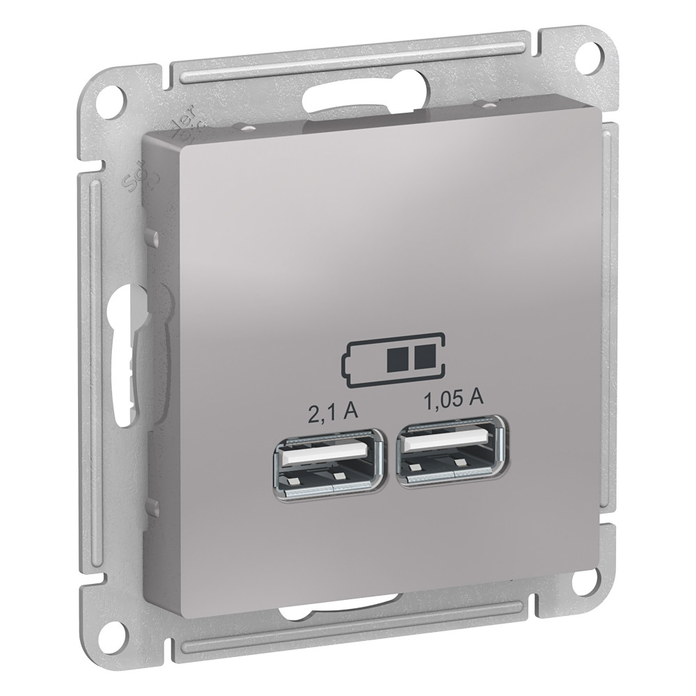 SE Atlasdesign USB Розетка A+A, 5В/2, 1 А, 2х5В/1, 05 А, механизм, алюминий
