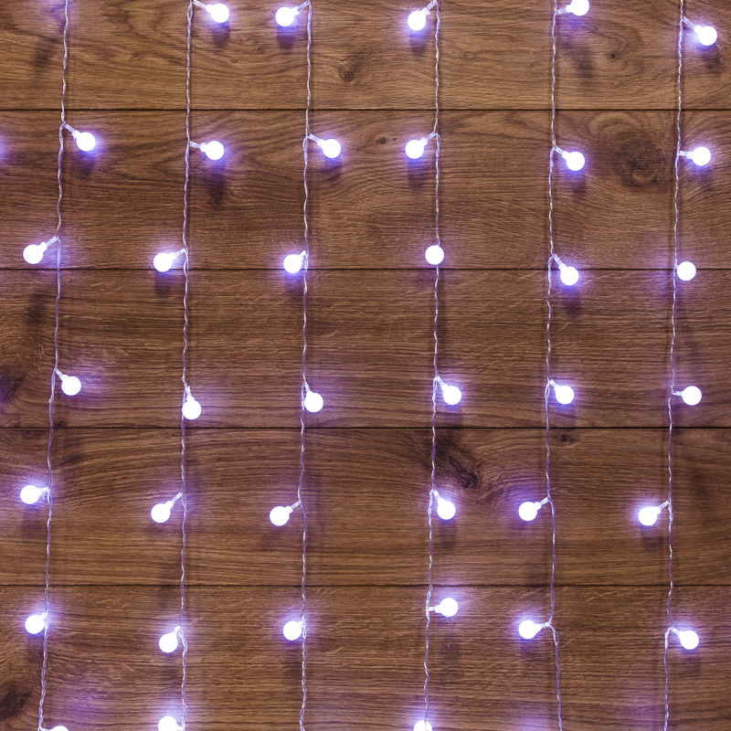 NEON-NIGHT Гирлянда "Светодиодный Дождь" 1,5*1,5 м, с насадками шарики, свечение с динамикой, прозрачный провод, 230 В, диоды Белый
