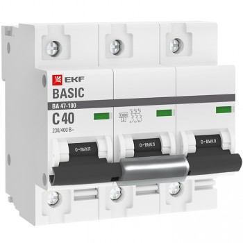 EKF Basic ВА 47-100 Автоматический выключатель  (С) 3P  40А 10kA