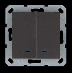 Jasmart Выключатель двухклавишный со светодиодами 10A 250V~ с накладкой, цвет Мокко