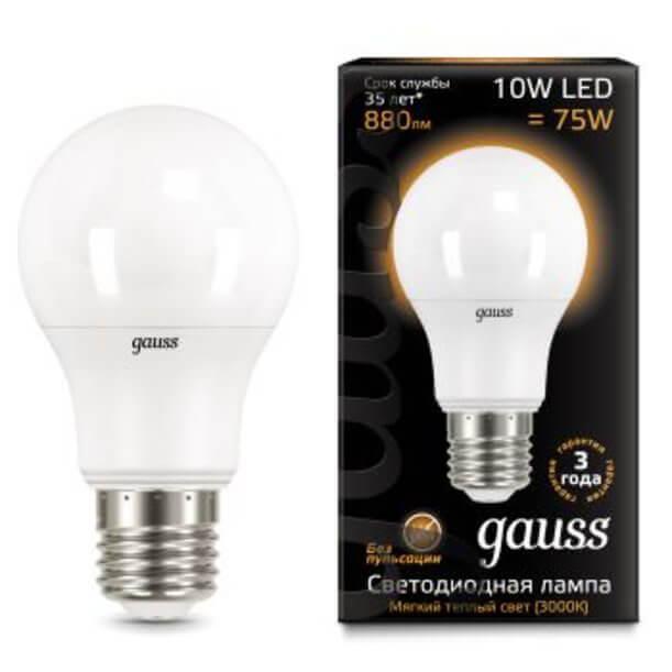 Gauss Лампа A60 10W 880lm 3000K E27 LED