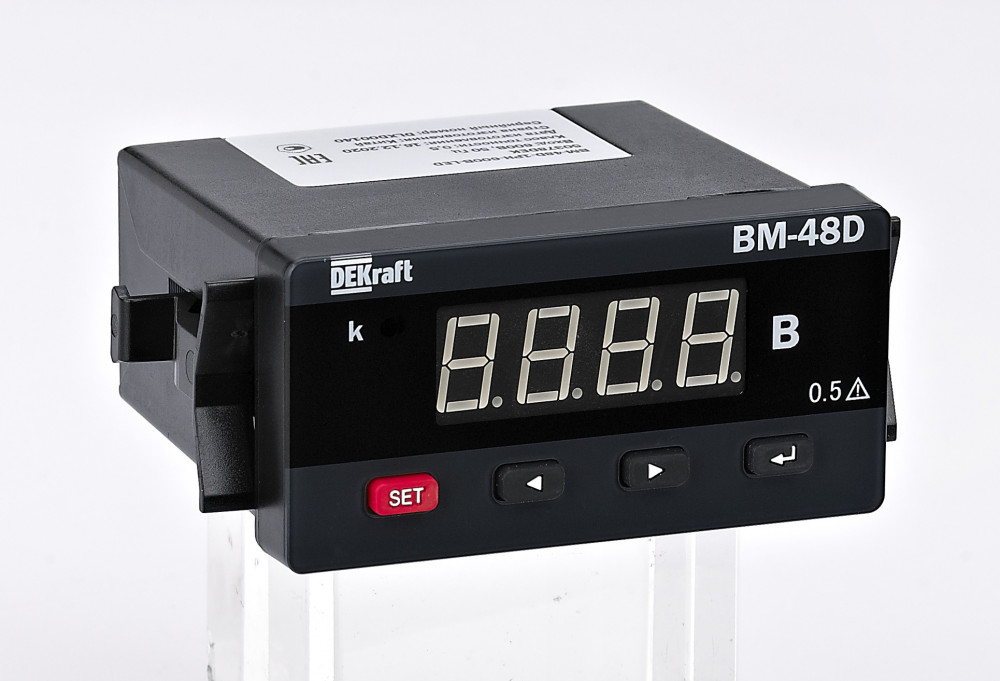 DEKraft Вольтметр цифр. 96x48мм однофазный, вход 100В, выход RS485, LED-дисплей ВМ-48D