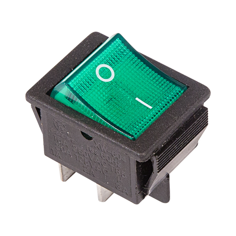 Выключатель клавишный 250V 16А (4с) ON-OFF зеленый с подсветкой (RWB-502, SC-767, IRS-201-1) Индивидуальная упаковка 1 шт Rexant