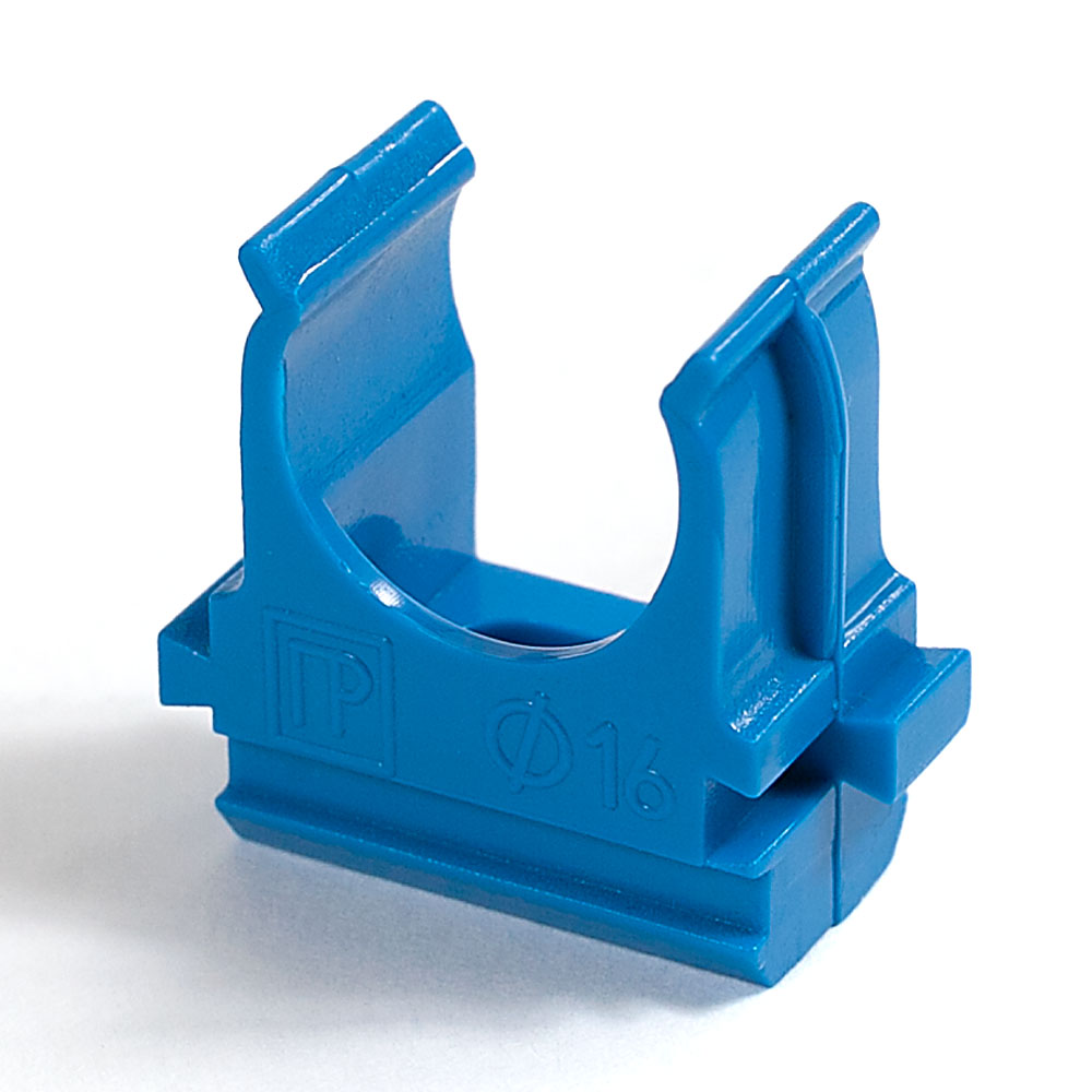 Промрукав Крепёж-клипса для труб АБС-пластик синяя д16 в малой упаковке (10шт/1000шт уп/кор)