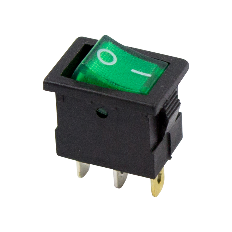 Выключатель клавишный 12V 15А (3с) ON-OFF зеленый с подсветкой Mini Rexant