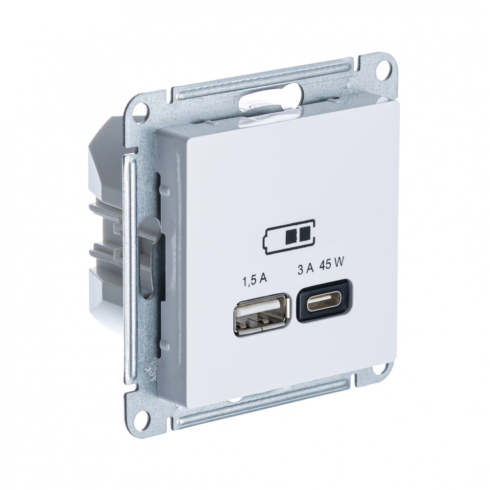 SE Atlasdesign USB Розетка A + тип-C 45Вт высокоскор.заряд. QC, PD, механизм, белый