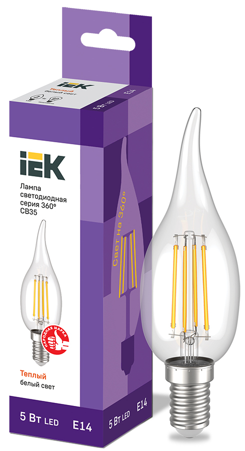 IEK Лампа LED CВ35 свеча на ветруетру 5Вт 230В 3000К E14 серия 360°