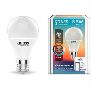 Gauss Лампа Smart Home A60 8,5W 806lm 2700-6500К E27 изм.цвет.темп.+диммирование LED