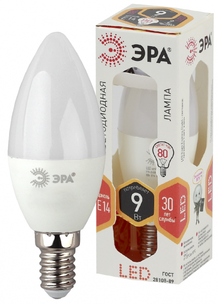 ЭРА LED B35-9W-827-E14 (диод, свеча, 9Вт, тепл, E14)