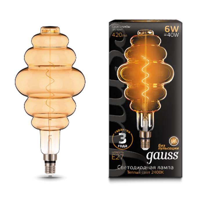 Gauss Лампа Filament Honeycomb 6W 420lm 2400К Е27 golden flexible LED