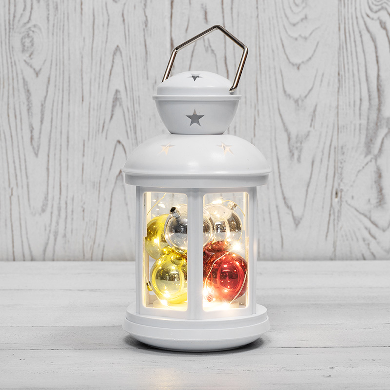 NEON-NIGHT Декоративный фонарь с шариками 12х12х20,6 см, белый корпус, теплый белый цвет свечения