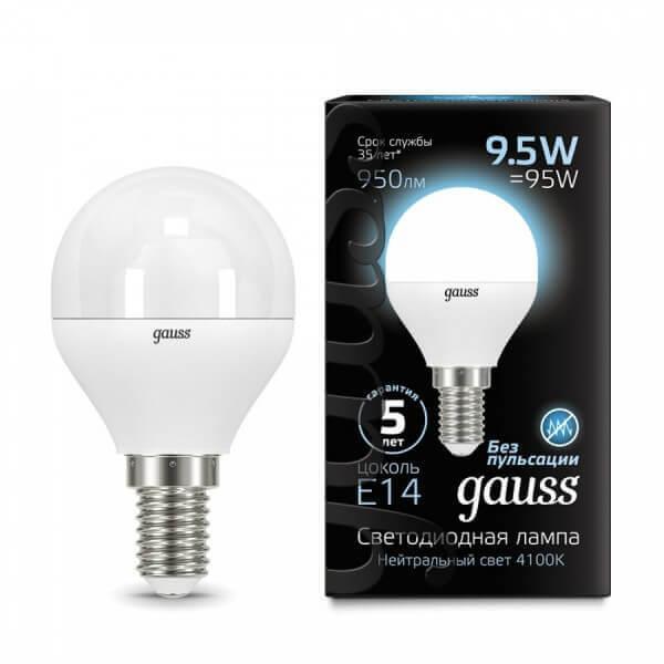 Gauss Лампа Шар 9.5W 950lm 4100K E14 LED