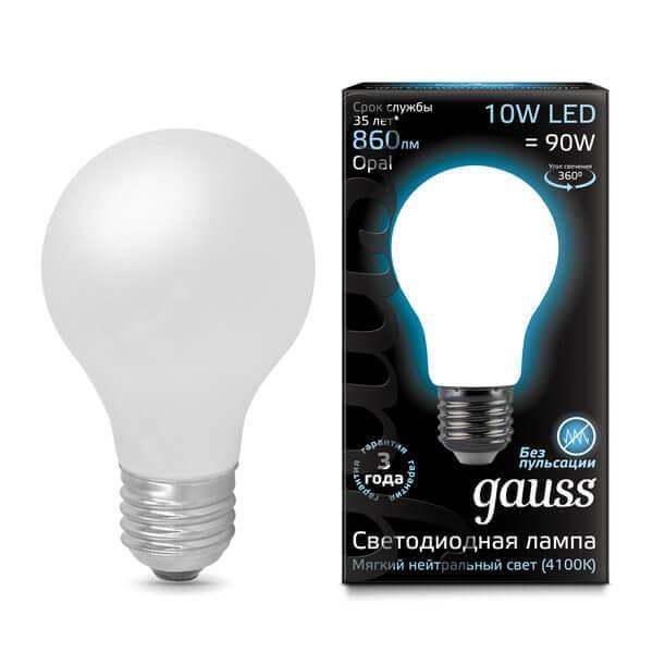 Gauss Лампа Filament А60 10W 860lm 4100К Е27 milky LED