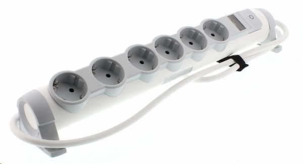 Legrand Безопасность Бело-серый Удлинитель 6x2К+З с выкл., кабель 1,5м, с ИПМ и защитой от перегрузок, фиксир. поворотный блок, возможно крепление к с