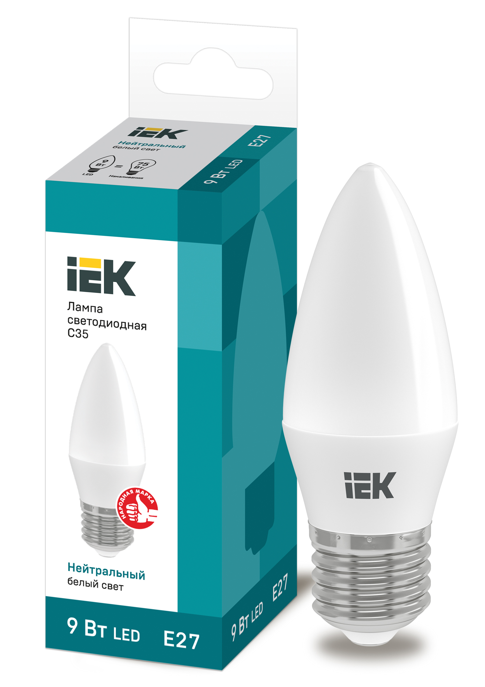 IEK Лампа светодиодная ECO C35 свеча 9Вт 230В 4000К E27