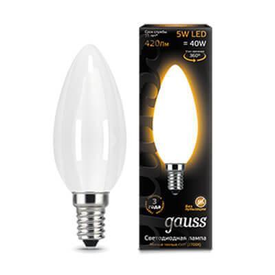 Gauss Лампа Filament Свеча 5W 420lm 2700К Е14 milky LED