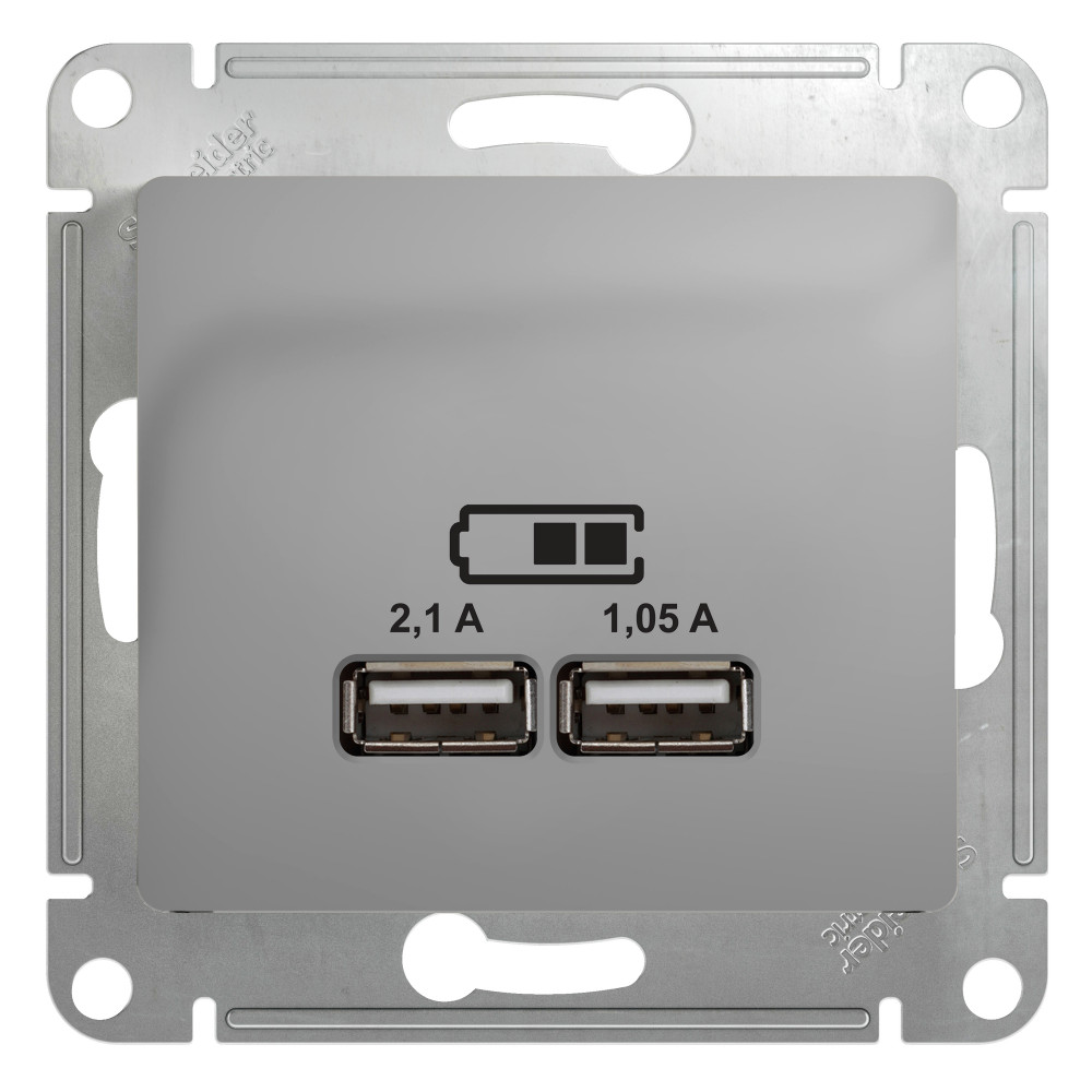 SE Glossa USB Розетка A+A, 5В/2, 1 А, 2х5В/1, 05 А, механизм, алюминий