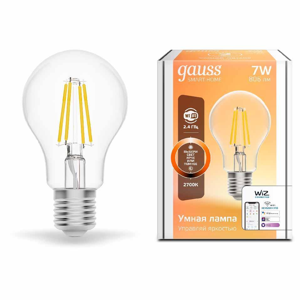 Gauss Лампа Smart Home Filament А60 7W 806lm 2700К E27 диммируемая LED