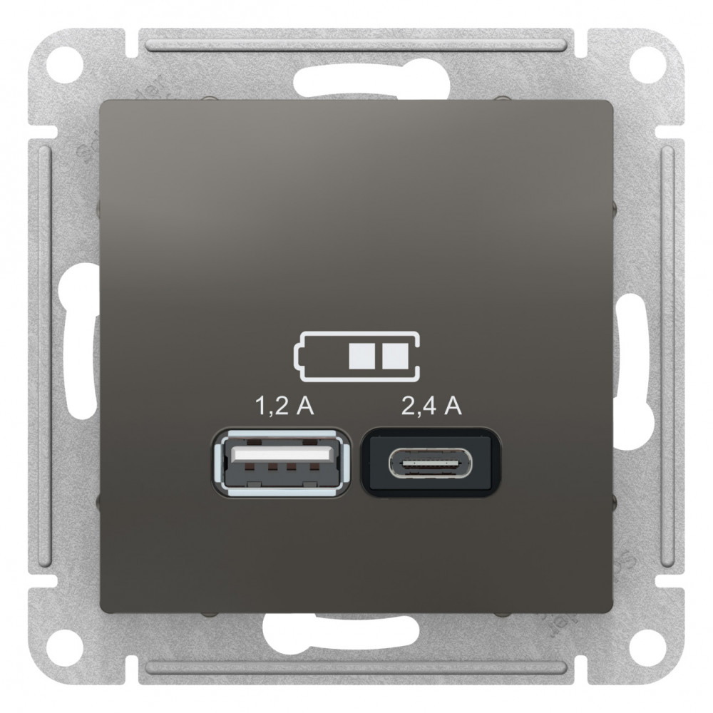 SE Atlasdesign USB Розетка А+С, 5В/2, 4 А, 2х5В/1, 2 А, механизм, сталь