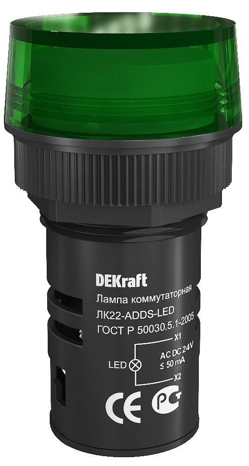 DEKraft ЛK-22 Зеленая Лампа LED коммутаторная ADDS D=22мм 24В AC/DC