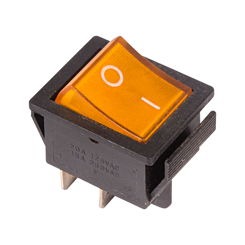Выключатель клавишный 250V 16А (4с) ON-OFF желтый с подсветкой Rexant