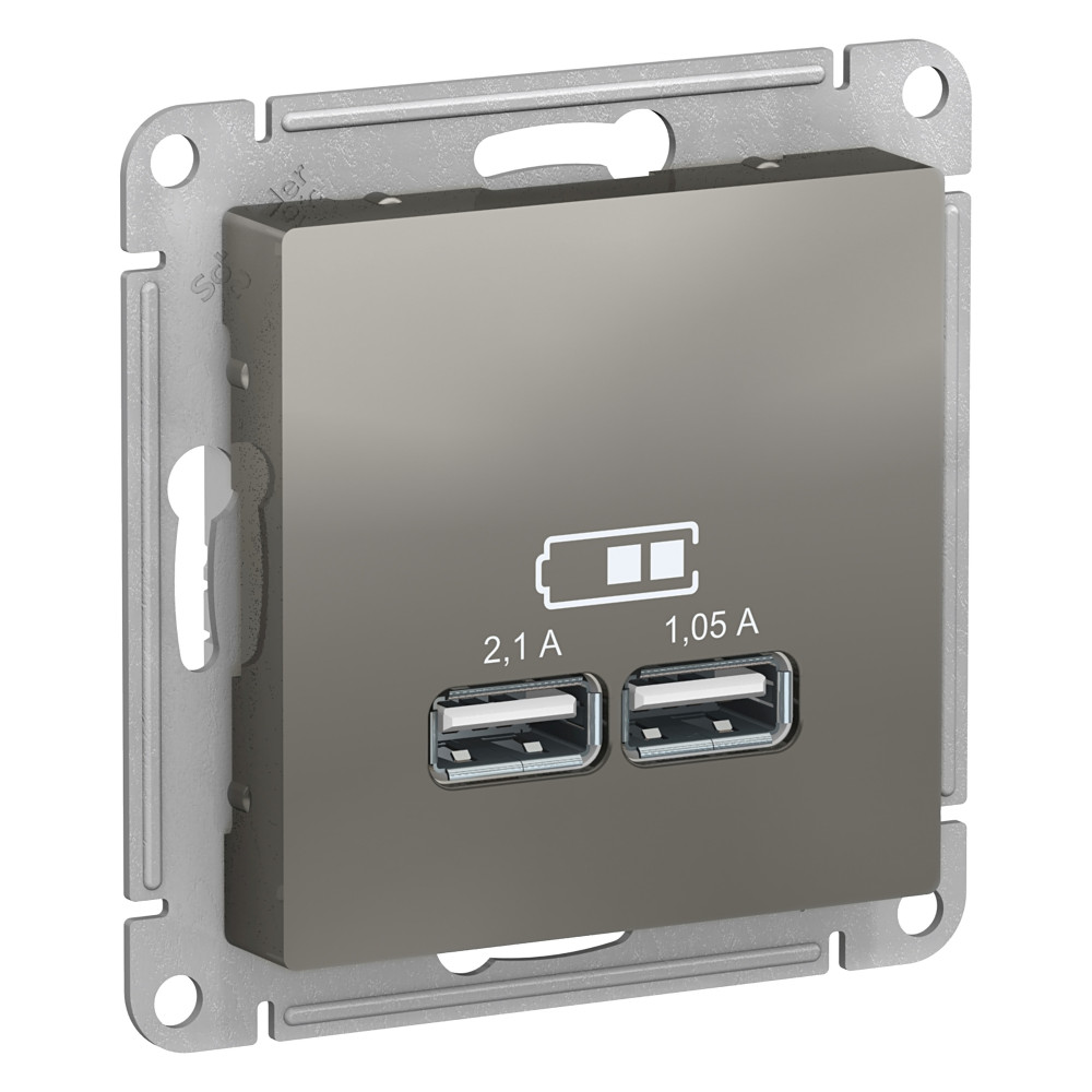 SE Atlasdesign USB Розетка A+A, 5В/2, 1 А, 2х5В/1, 05 А, механизм, сталь