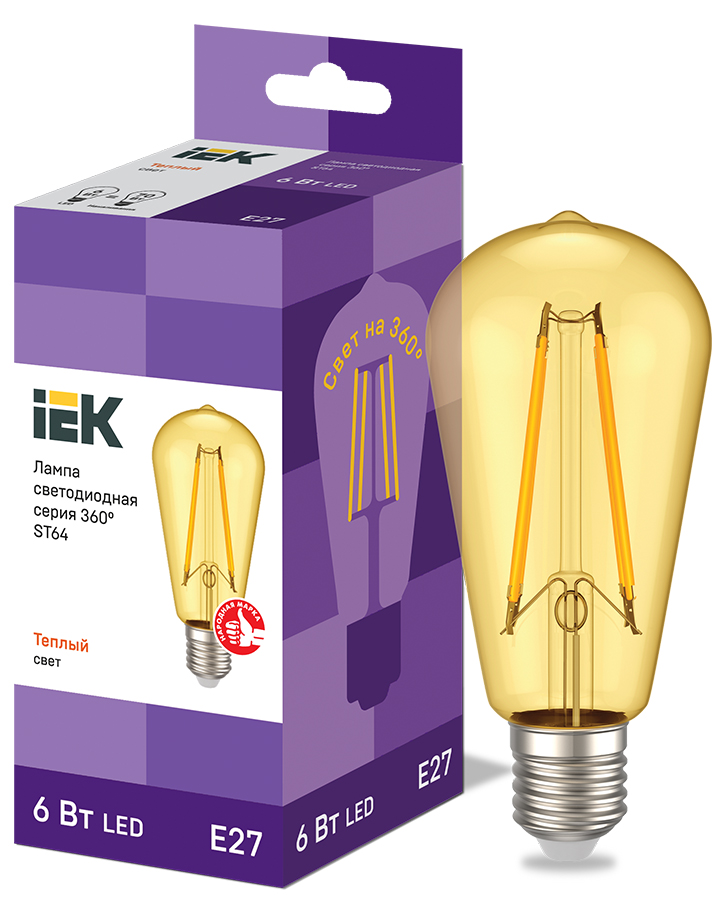 IEK Лампа LED ST64 золото 6Вт 230В 2700К E27 серия 360°