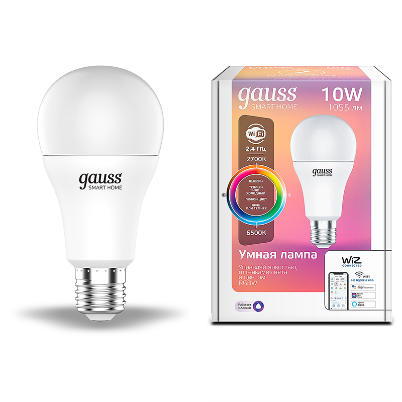 Gauss Лампа Smart Home A60 10W 1055lm 2700-6500К E27 RGBW+изм.цвет.темп.+диммирование LED