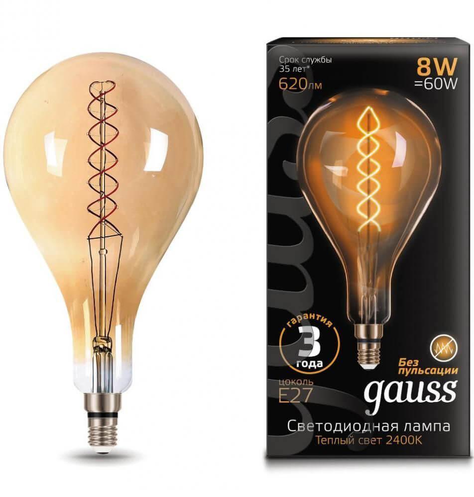 Gauss Лампа Filament А160 8W 620lm 2400К Е27 golden flexible LED