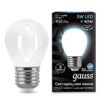 Gauss Лампа Filament Шар 5W 450lm 4100К Е27 milky LED