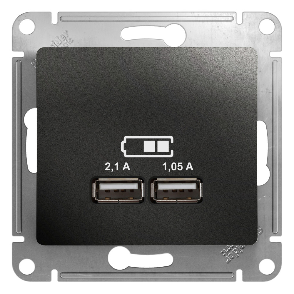 SE Glossa USB Розетка А+А, 5В/2, 1 А, 2х5В/1, 05 А, механизм, антрацит