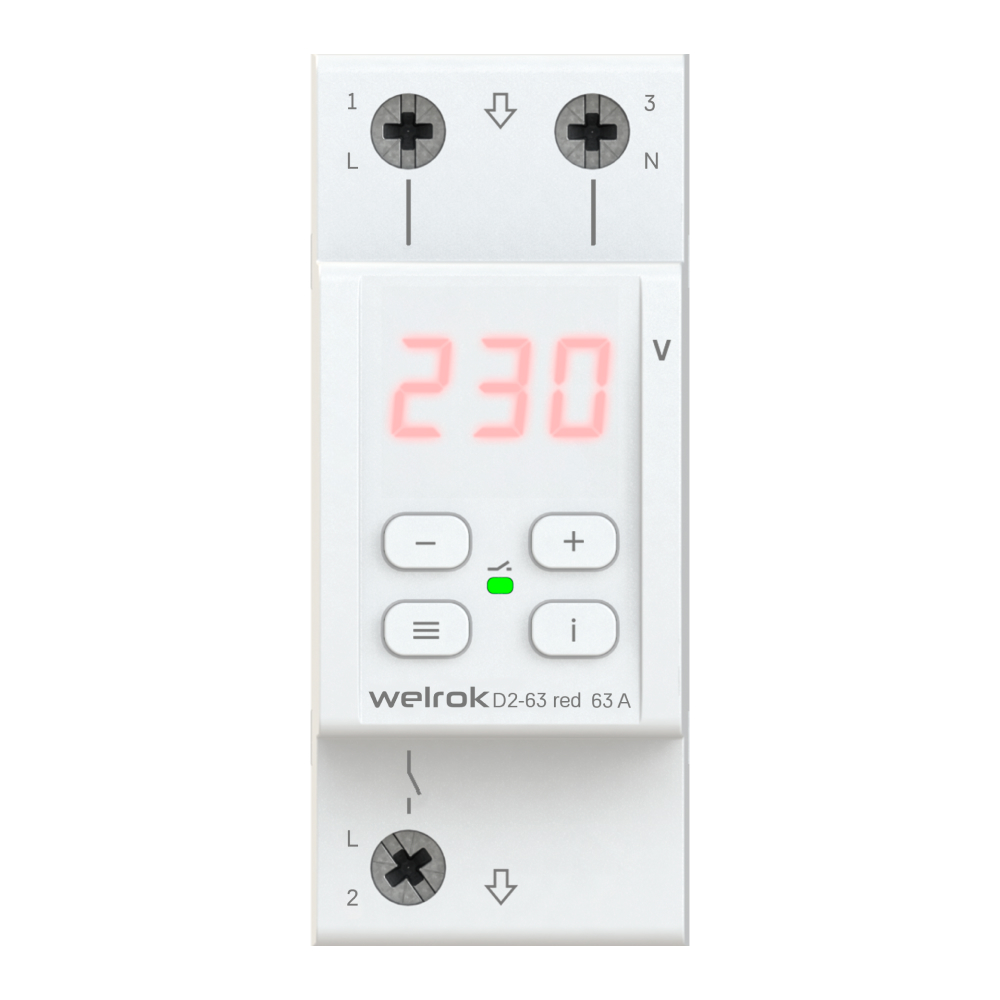 Welrok D2-63 red Реле напряжения 63 А (max 80 A) 13 900 ВА