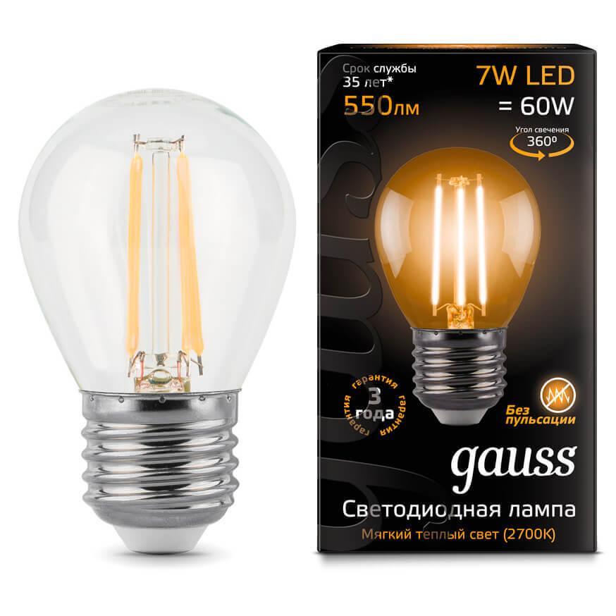 Gauss Лампа Filament Шар 7W 550lm 2700К Е27 LED