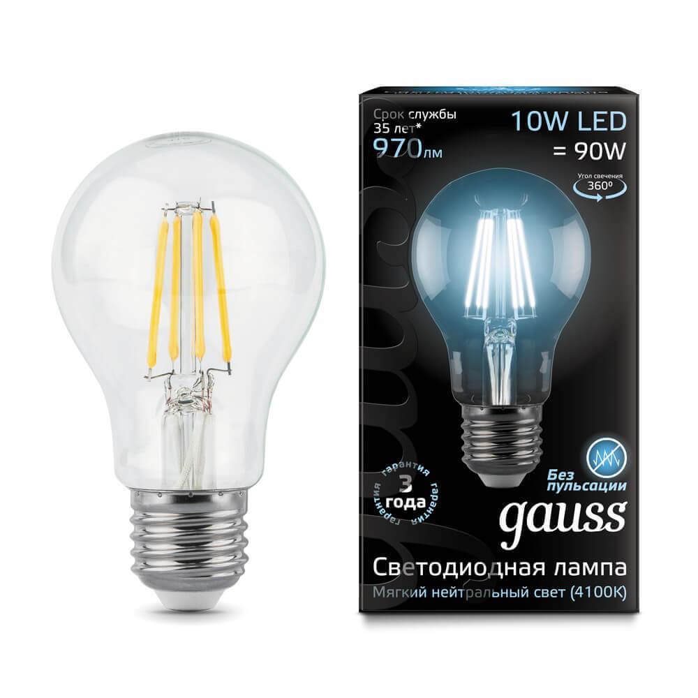 Gauss Лампа Filament А60 10W 970lm 4100К Е27 LED