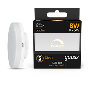 Gauss Лампа GX53 8W 660lm 3000K диммируемая LED