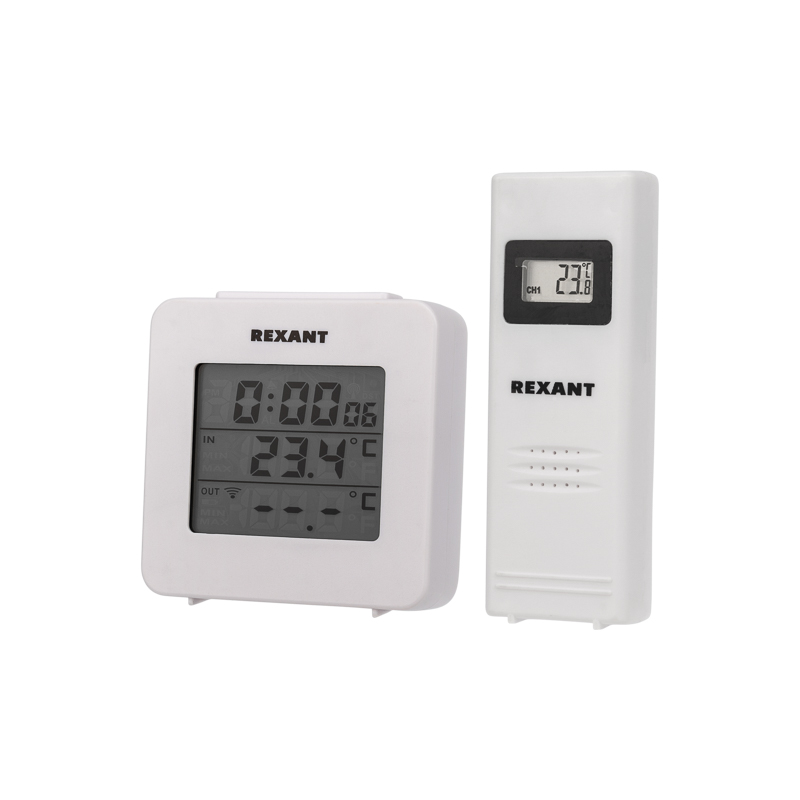 Электронный термометр с часами и беспроводным выносным датчиком Rexant