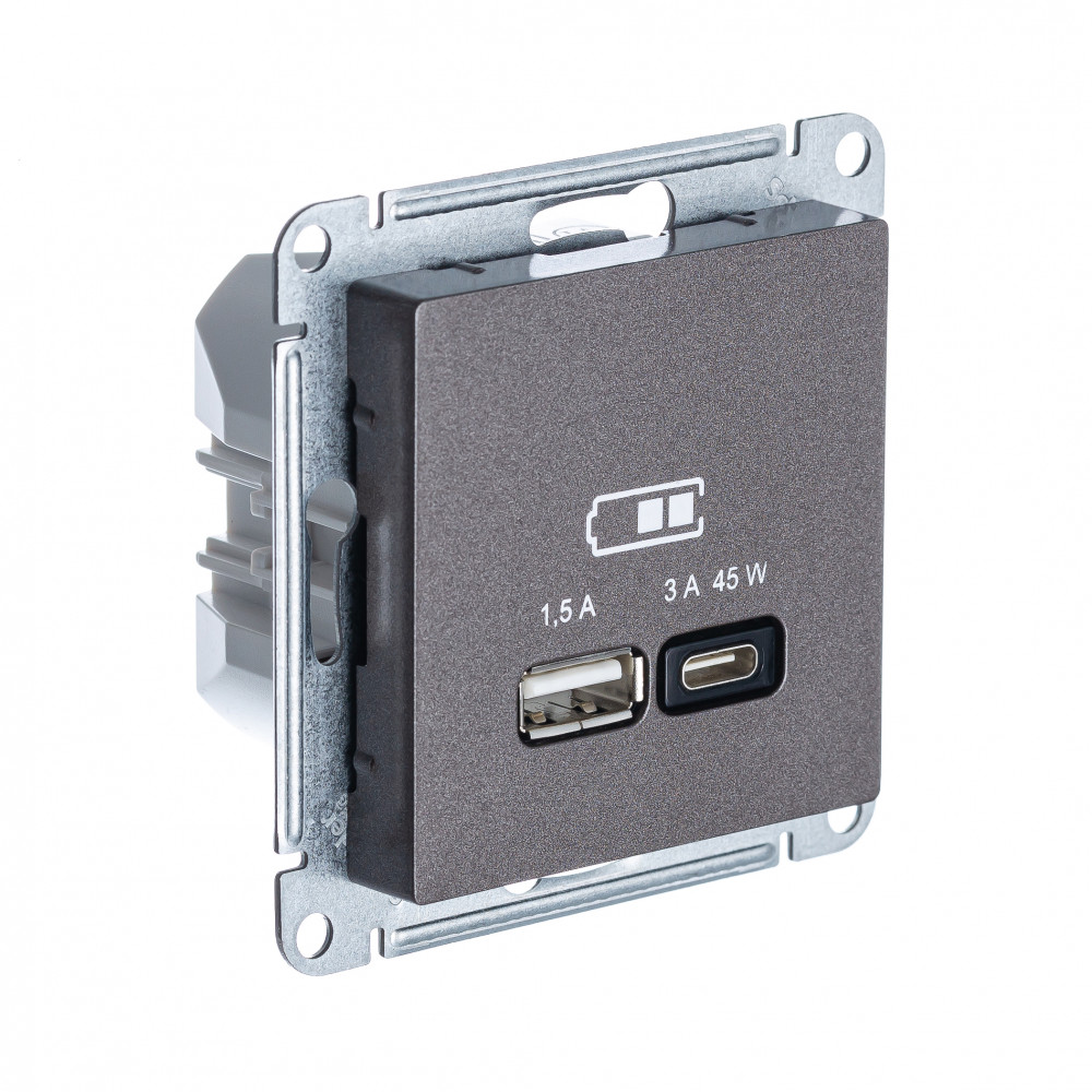 SE Atlasdesign USB Розетка A + тип-C 45Вт высокоскор.заряд. QC, PD, механизм, мокко
