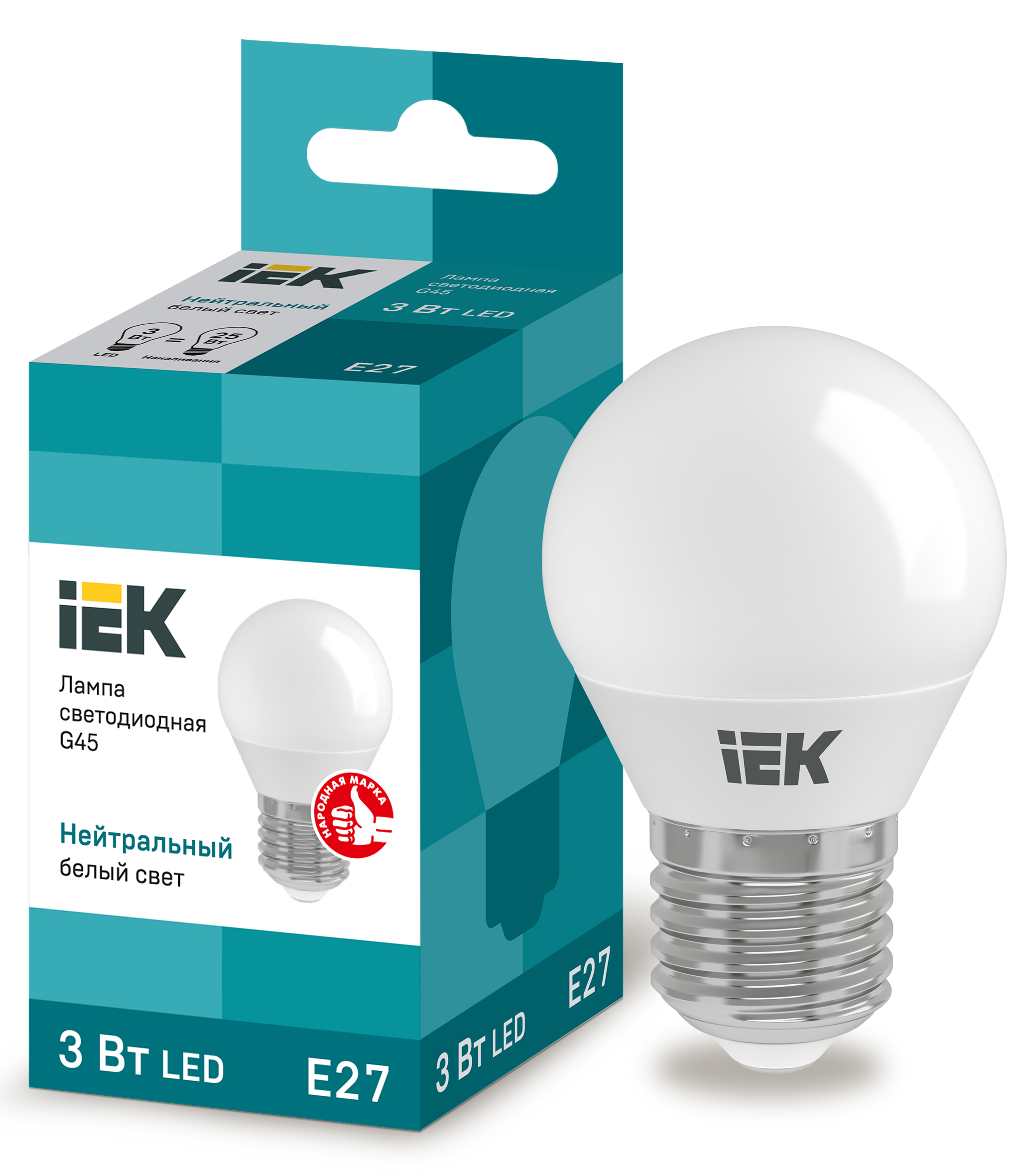 IEK Лампа светодиодная ECO G45 шар 3Вт 230В 4000К E27