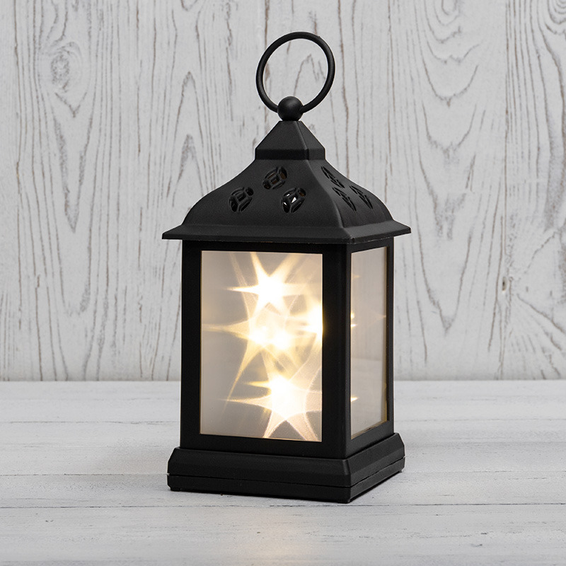 NEON-NIGHT Декоративный фонарь 11х11х22,5 см, черный корпус, теплый белый цвет свечения с эффектом мерцания