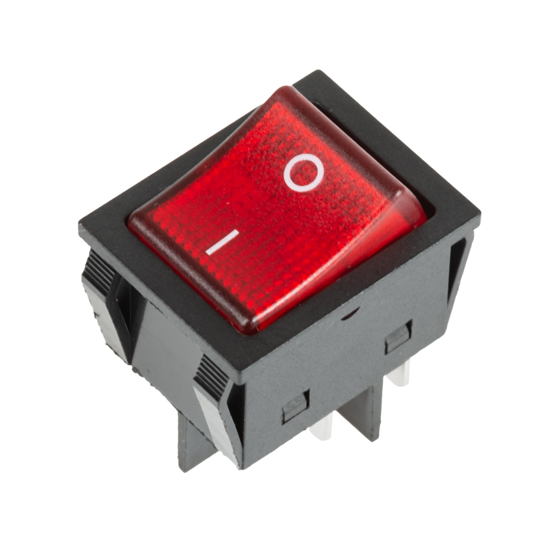 Выключатель клавишный 250 V 30 А (4с) ON-OFF красный с подсветкой Rexant