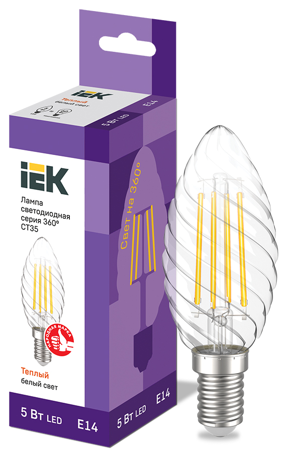 IEK Лампа LED CT35 свеча витая 5Вт 230В 3000К E14 серия 360°