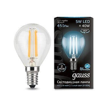 Gauss Лампа Filament Шар 5W 450lm 4100К Е14 LED