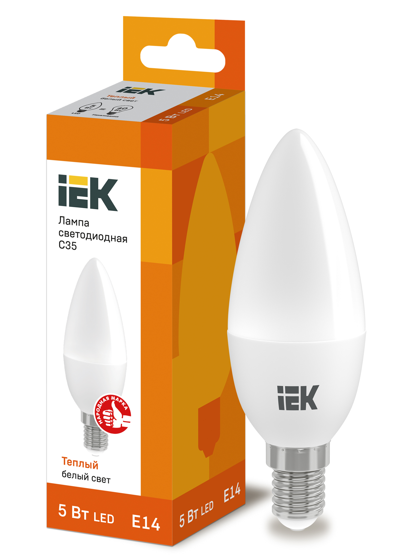 IEK Лампа светодиодная ECO C35 свеча 5Вт 230В 3000К E14